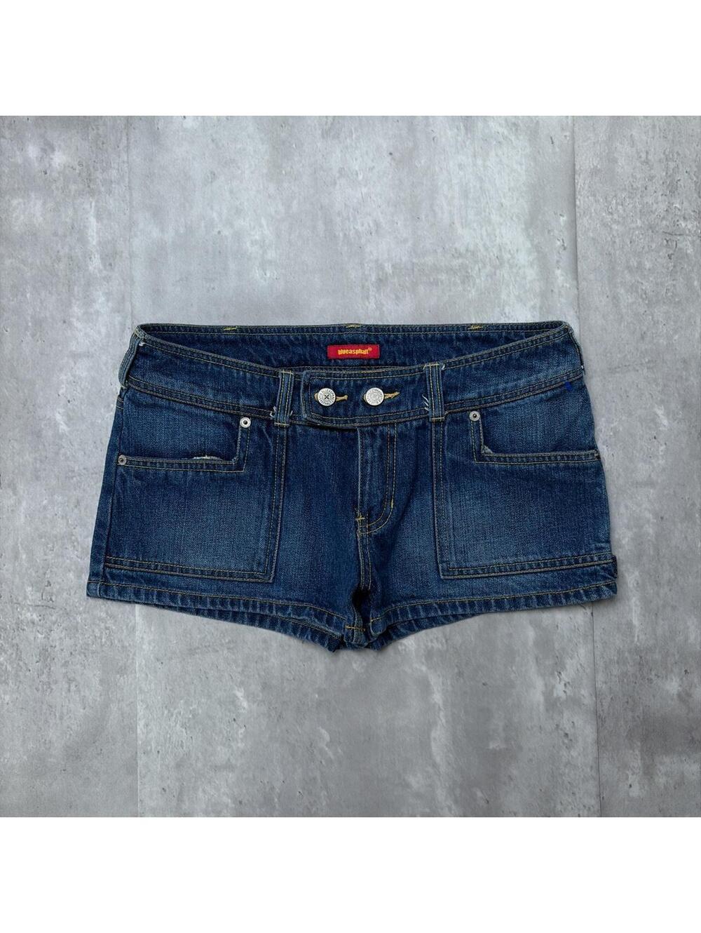 Y2K Blue Asphalt Grunge Skater Mini Denim Shorts